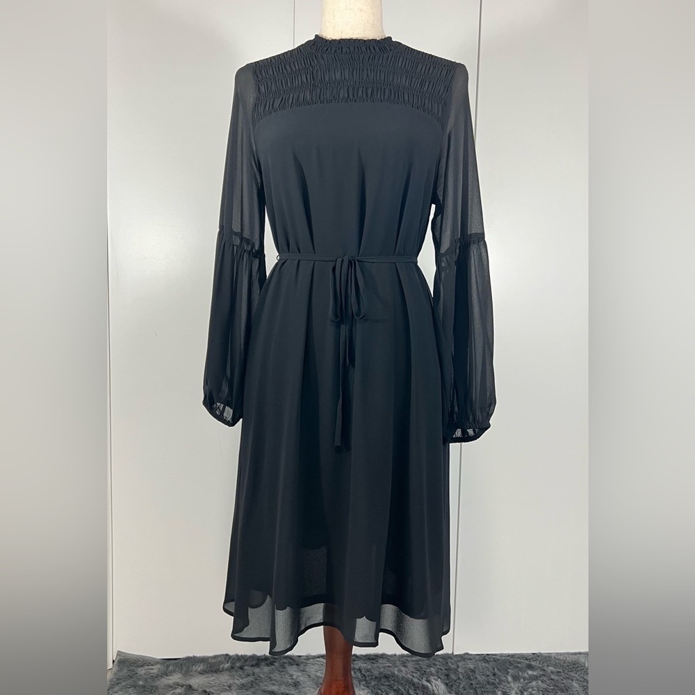 Never worn H&M long sheer sleeves layered black midi dress
